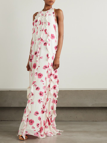Emilia Wickstead Fleurine ruffled floral-print silk crepe de chine halterneck gown