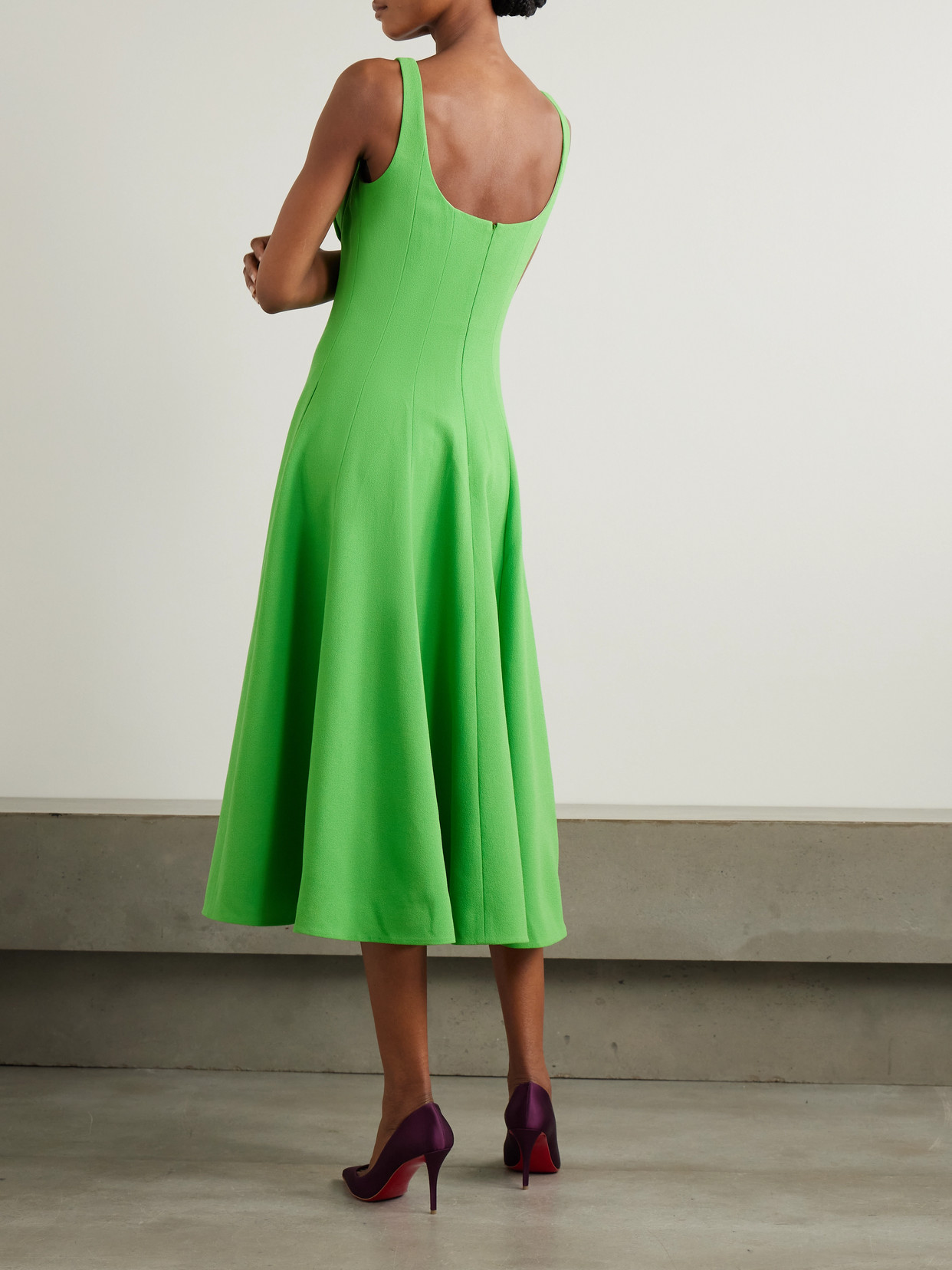 Emilia Wickstead Collins Pleated Paneled Wool-crepe Midi Dress In Green