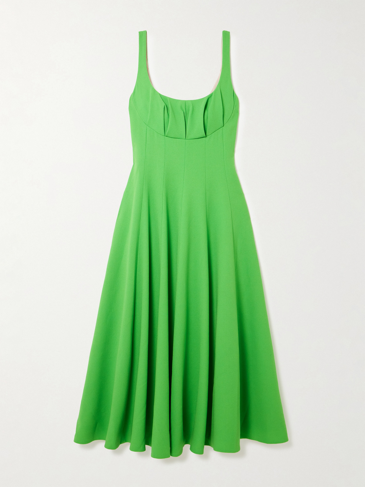 Emilia Wickstead Collins Pleated Paneled Wool-crepe Midi Dress In Green