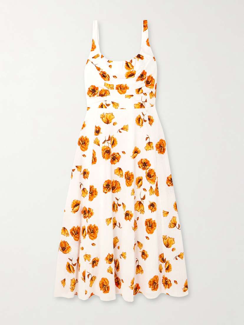 Emilia Wickstead Verena Floral-print Swiss-dot Cotton-blend Midi Dress