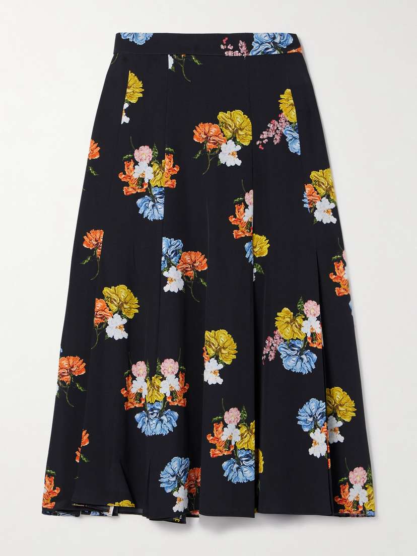 Emilia Wickstead Kenzie Floral-print Silk Crepe De Chine Skirt