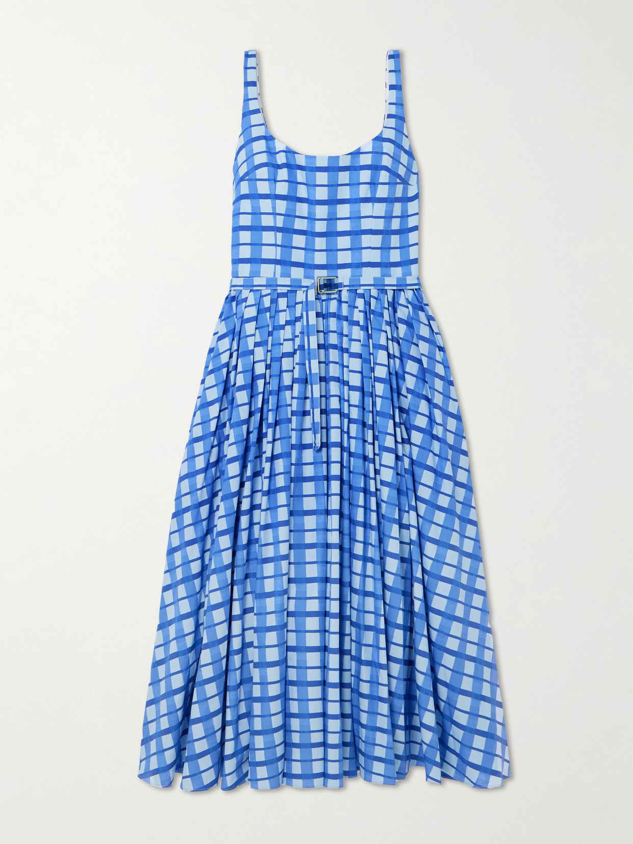 Emilia Wickstead Eglantine Belted Pleated Checked Cotton-poplin Midi Dress