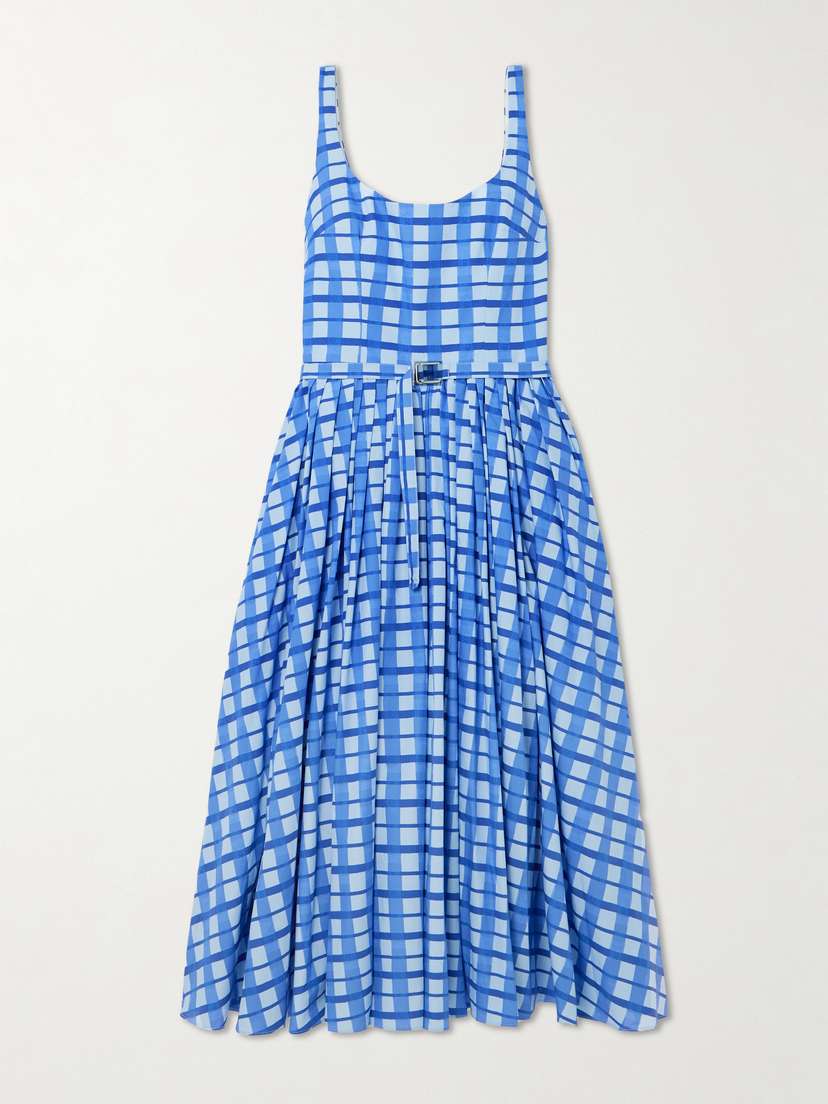Emilia Wickstead Eglantine Belted Pleated Checked Cotton-poplin Midi Dress