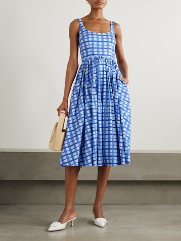 Emilia Wickstead Eglantine belted pleated checked cotton-poplin midi dress
