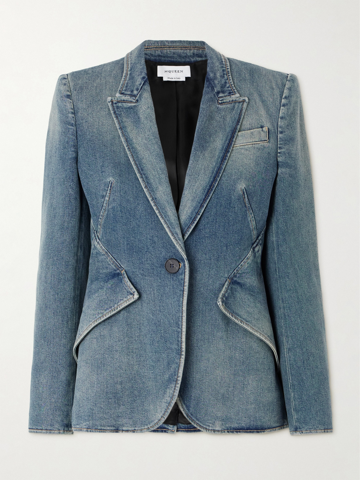 Shop Alexander Mcqueen Denim Blazer In Blue