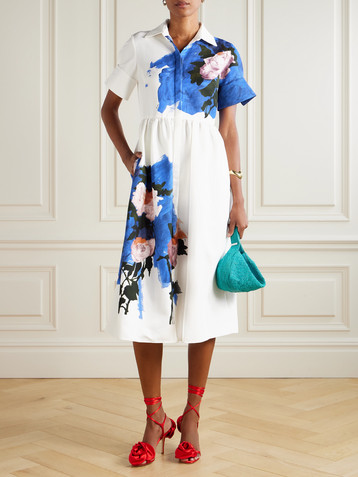 Erdem Gathered floral-print cotton-blend faille midi dress