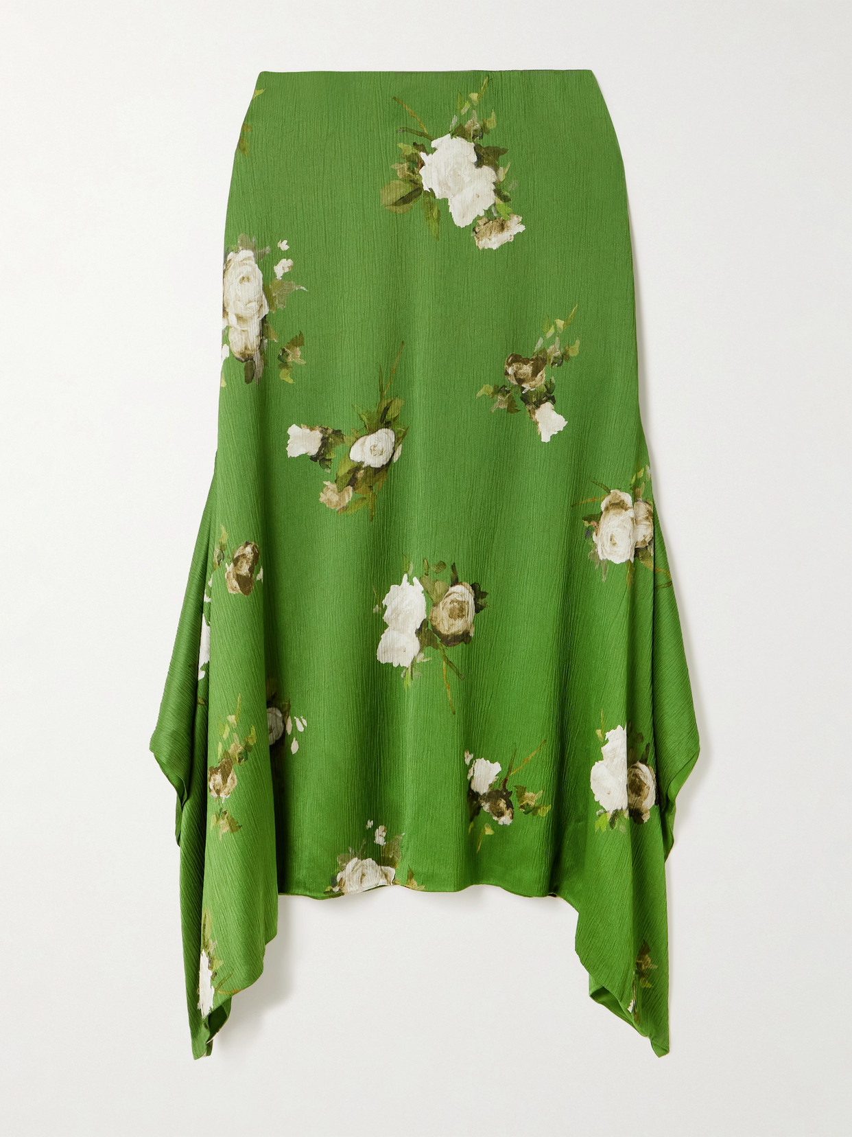 Erdem Draped Floral-print Crepon Midi Skirt In Green