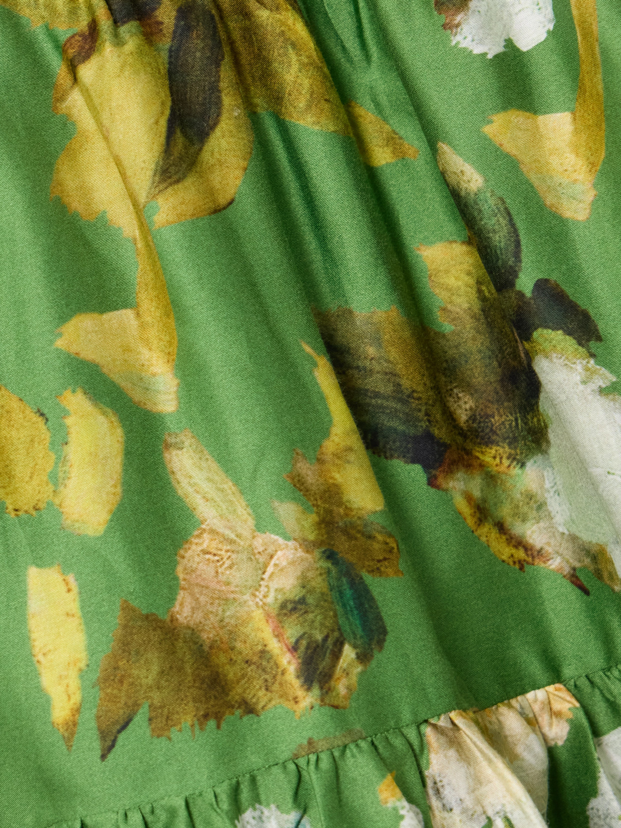 Erdem Gathered Tiered Floral-print Cotton-poplin Mini Shirt Dress In Green