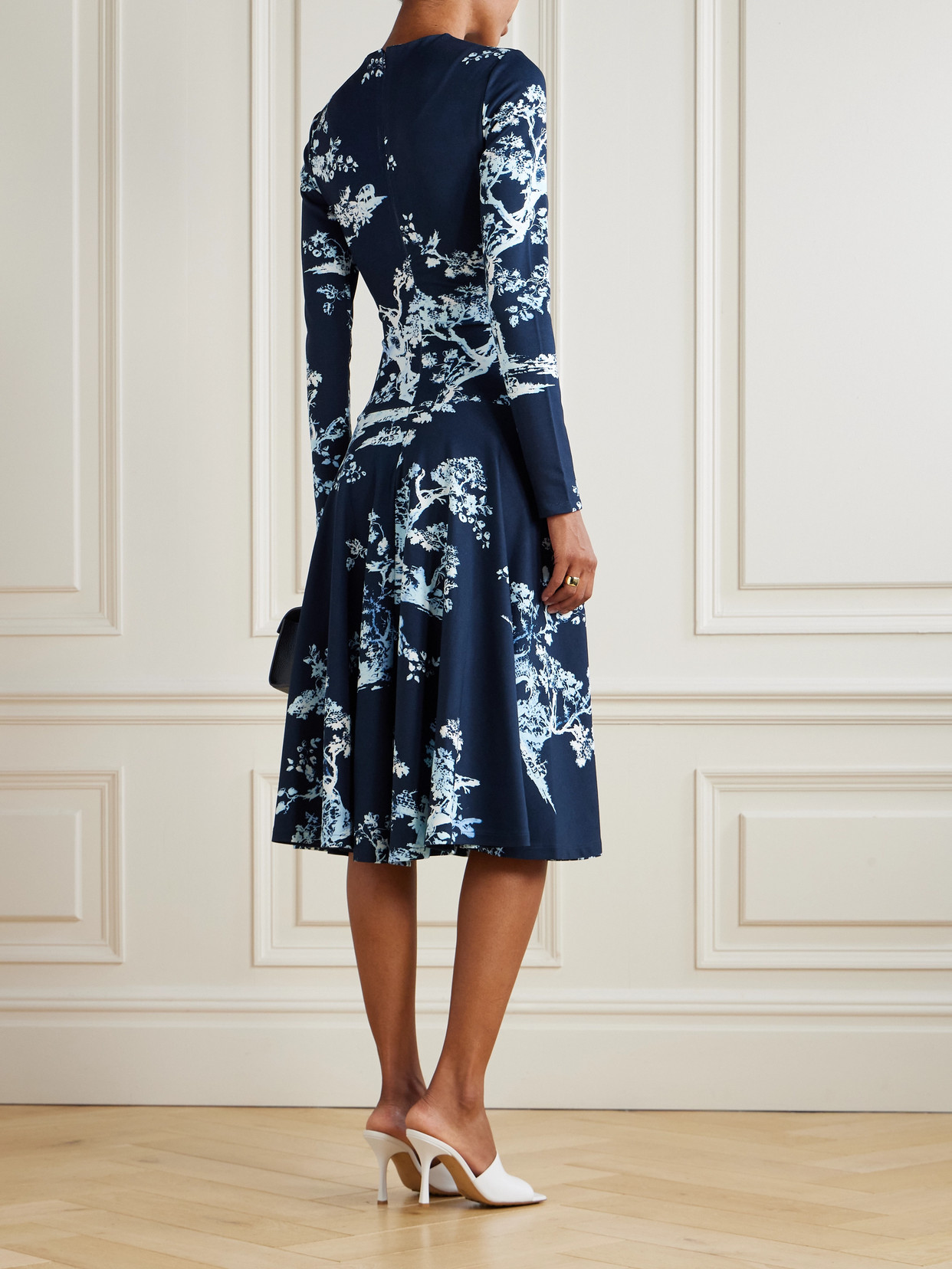Erdem Womens Cyanotype Etching Navy Draped Floral Stretch-woven Midi Dress In Blue