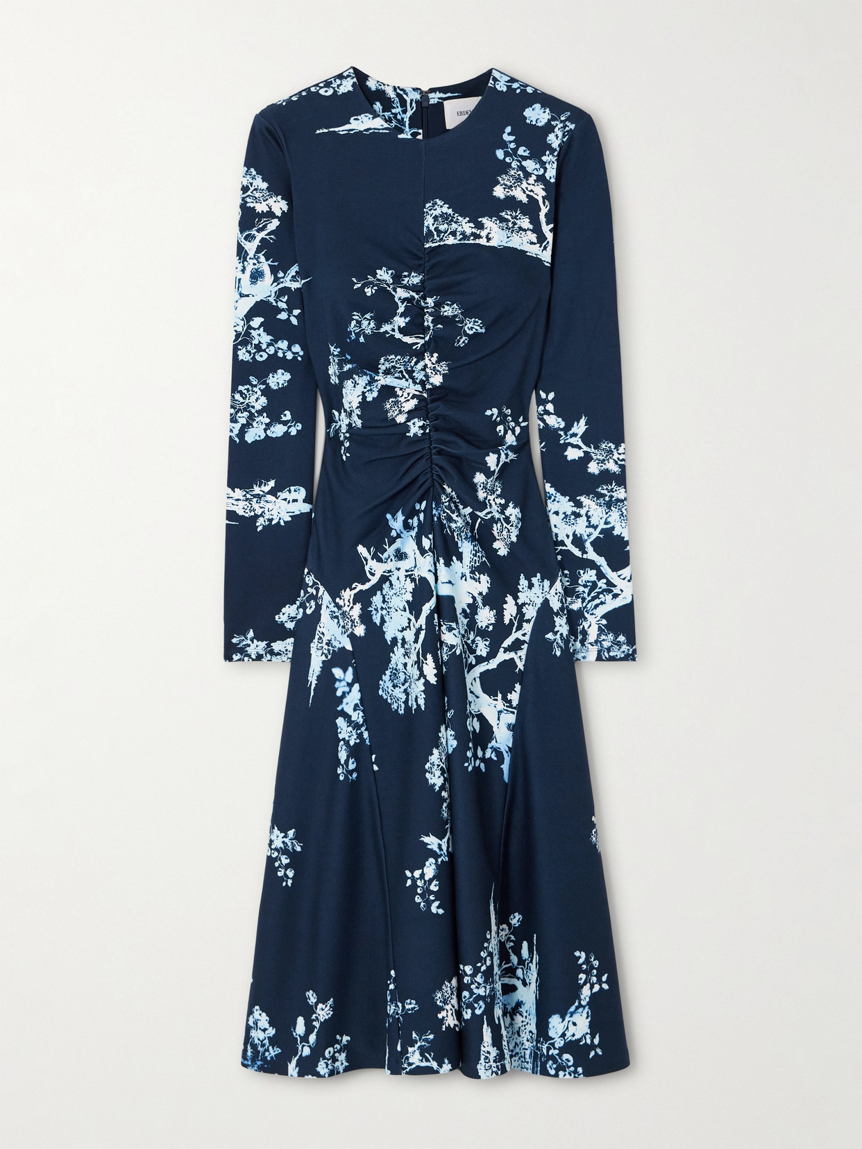Erdem Womens Cyanotype Etching Navy Draped Floral Stretch-woven Midi Dress In Blue