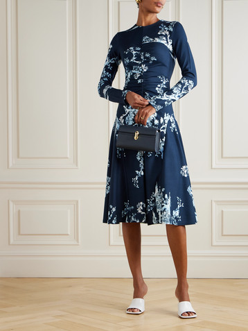 Erdem Gathered printed ponte midi dress