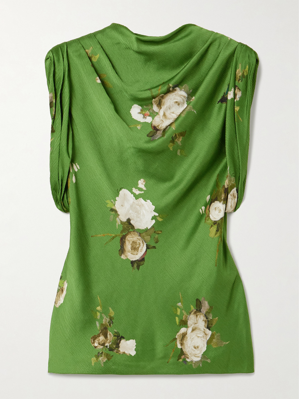 Erdem Draped Floral-print Crinkled-satin Top In Green