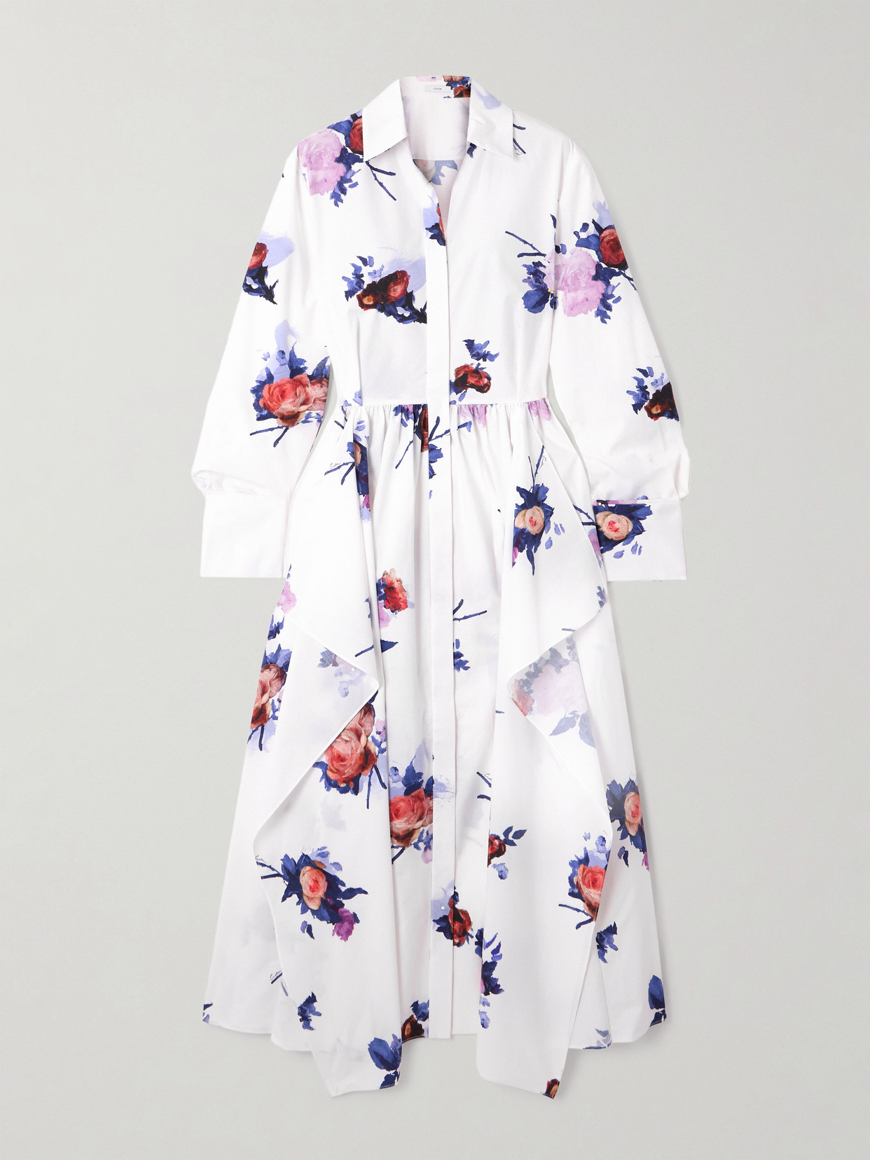 Erdem Floral-print Cotton-poplin Midi Shirt Dress In Multi