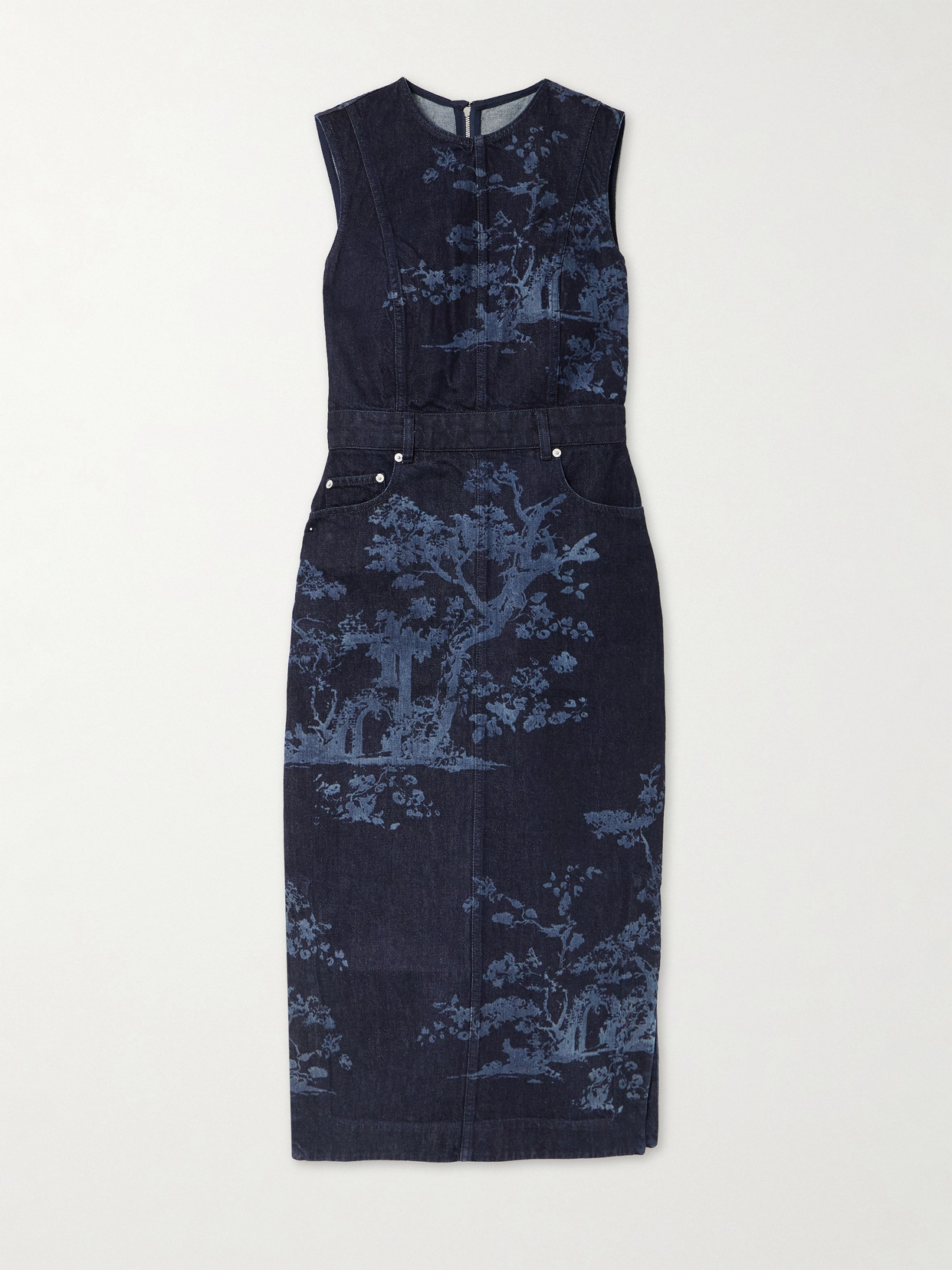 Erdem Printed Denim Midi Dress In Blue
