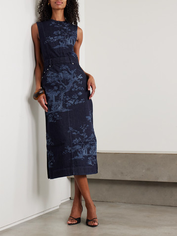 Erdem Printed denim midi dress