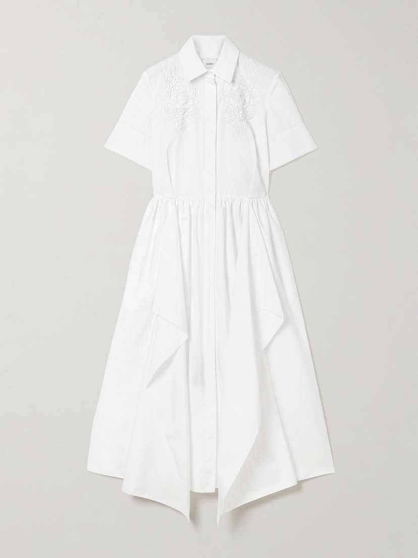 Erdem Embroidered Gathered Cotton-poplin Midi Shirt Dress