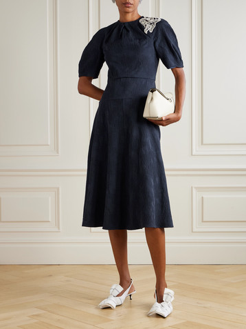 Erdem Appliquéd cotton-blend cloqué midi dress