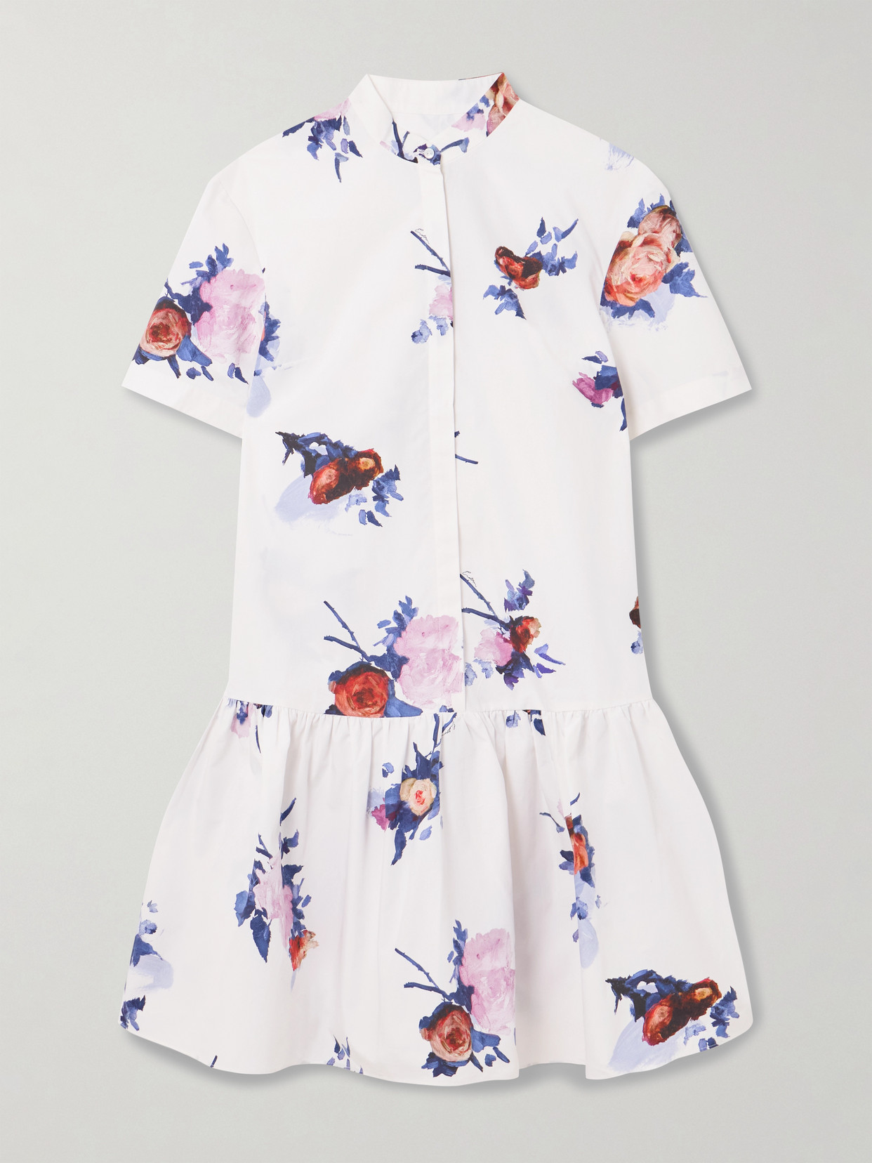 Erdem Tiered Floral-print Cotton-poplin Mini Shirt Dress In Multi