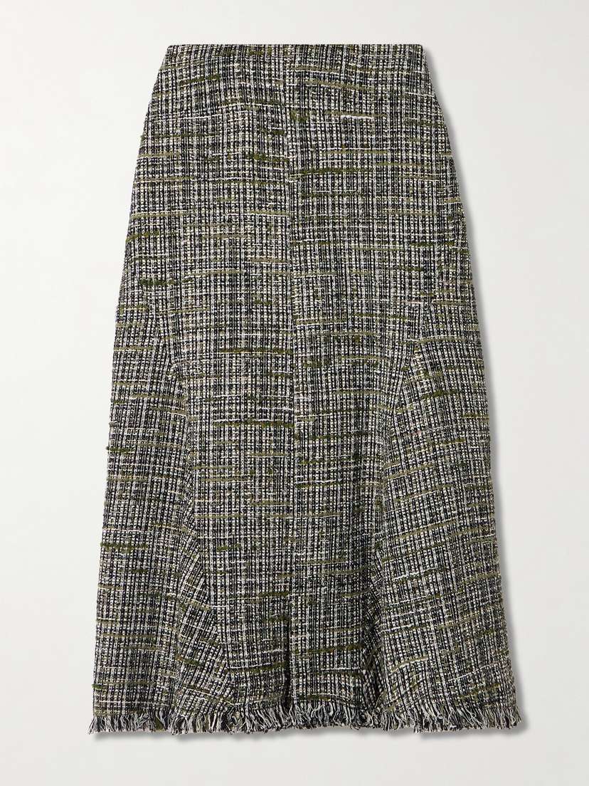 Erdem Frayed Tweed Midi Skirt