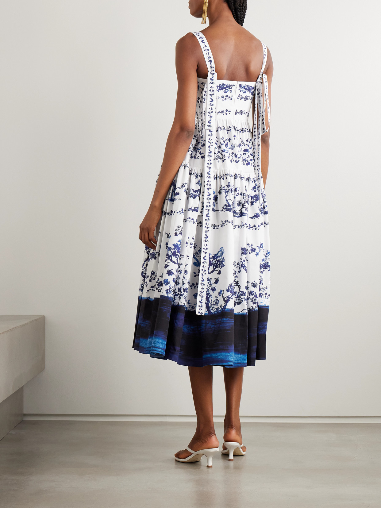Erdem Tiered Floral-print Cotton-poplin Midi Dress In Blue