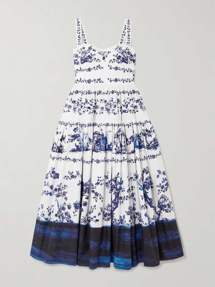 Erdem Tiered Floral-print Cotton-poplin Midi Dress
