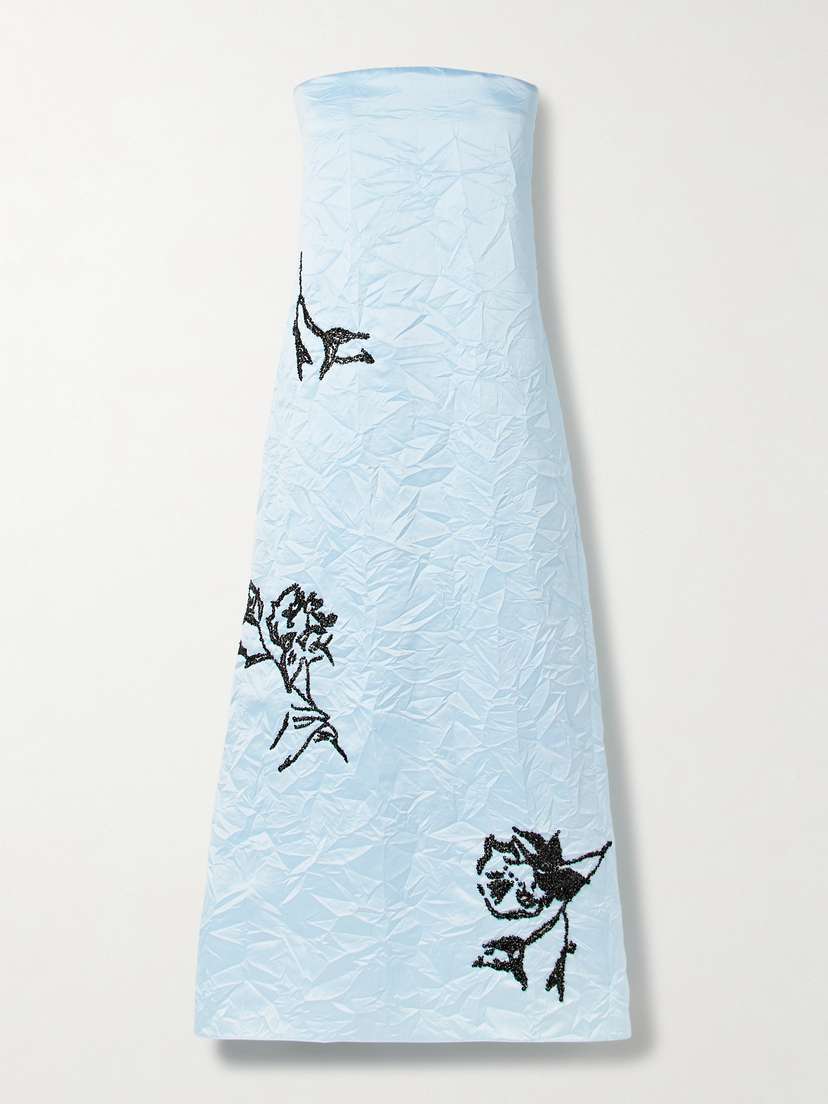 Erdem Strapless Embellished Crinkled-satin Midi Dress