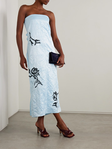 Erdem Strapless embellished crinkled-satin midi dress