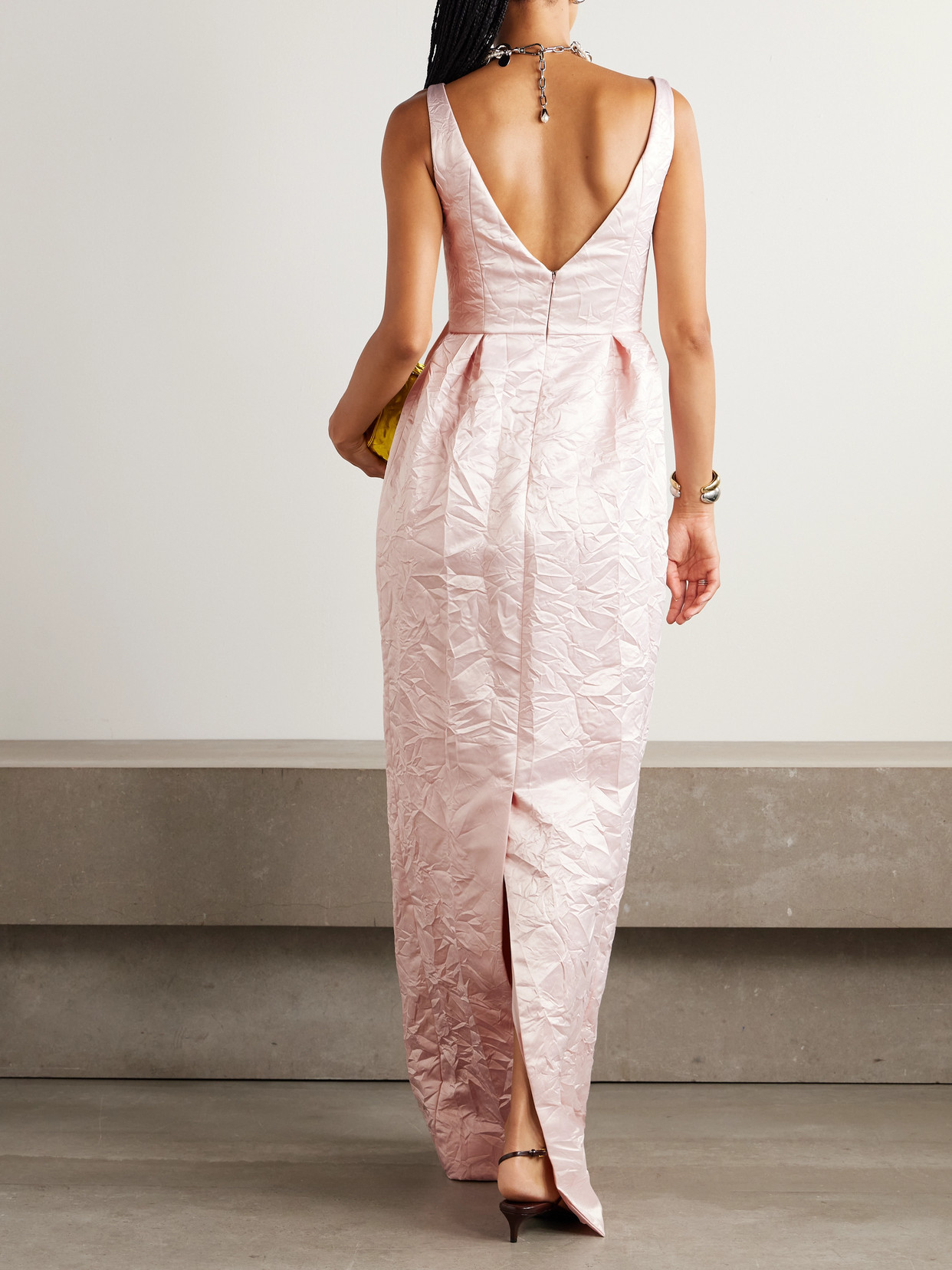 Embellished Crinkled-Taffeta Gown