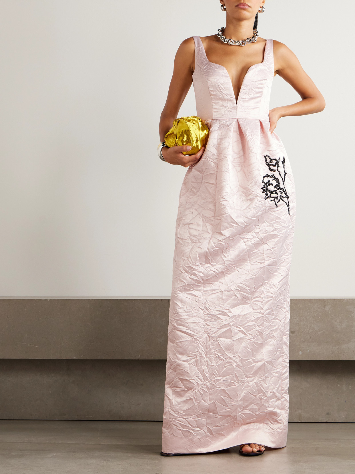 Embellished Crinkled-Taffeta Gown