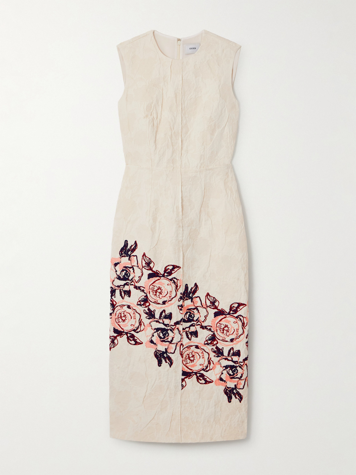 Erdem Embroidered Cotton And Linen-blend Midi Dress In Neutral