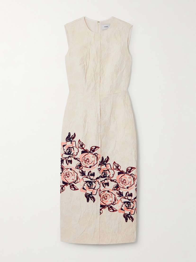 Erdem Embroidered Cotton And Linen-blend Midi Dress