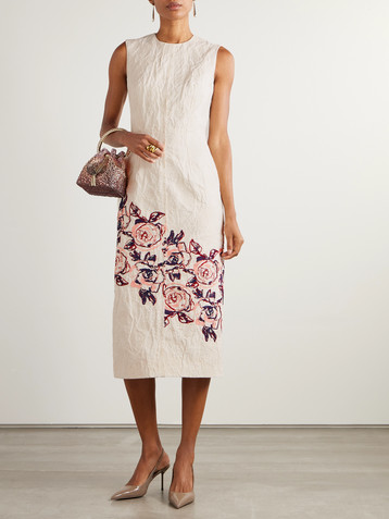 Erdem Embroidered cotton and linen-blend midi dress