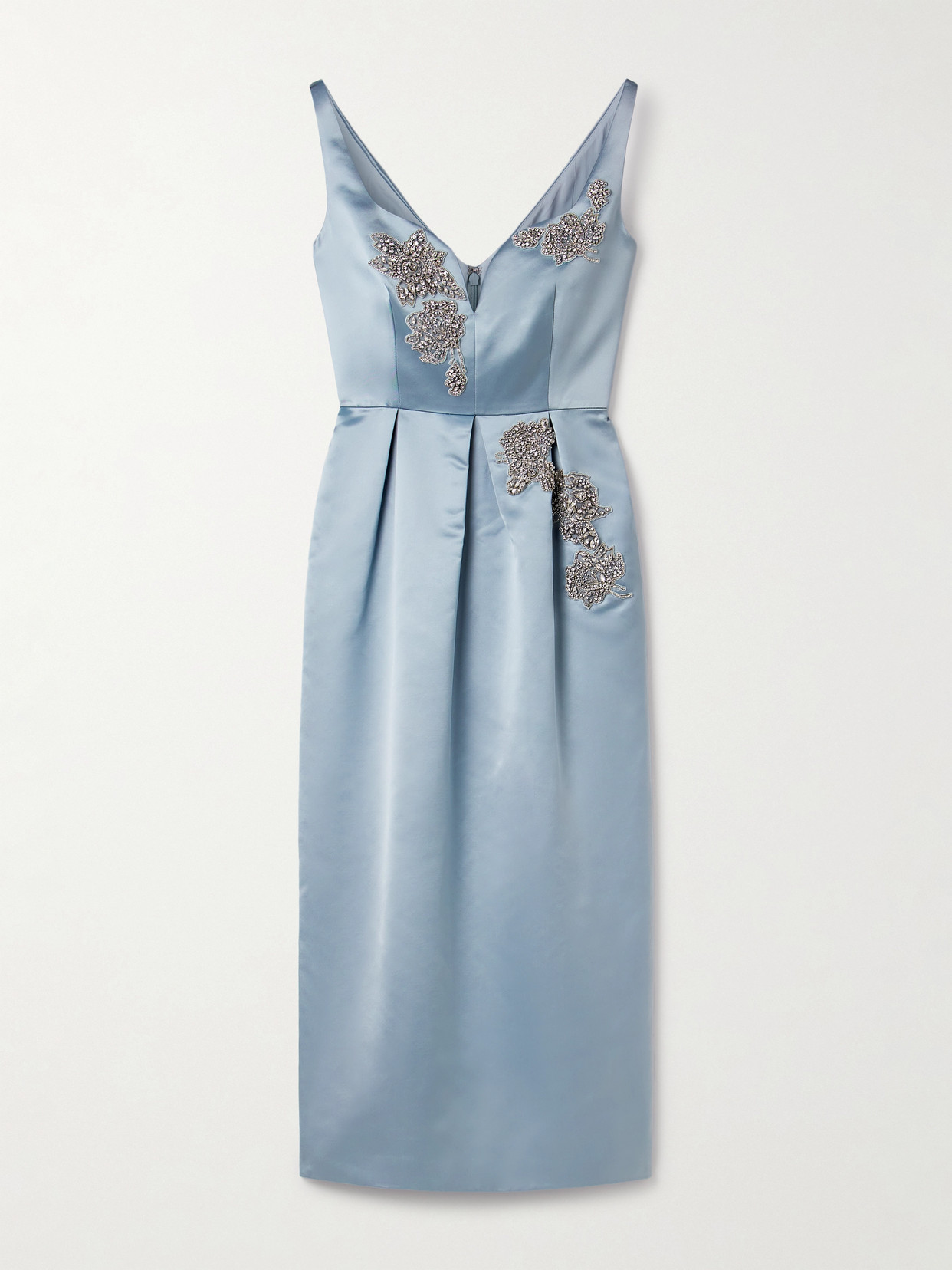 Erdem Embellished Pleated Satin Midi Dress In Blue