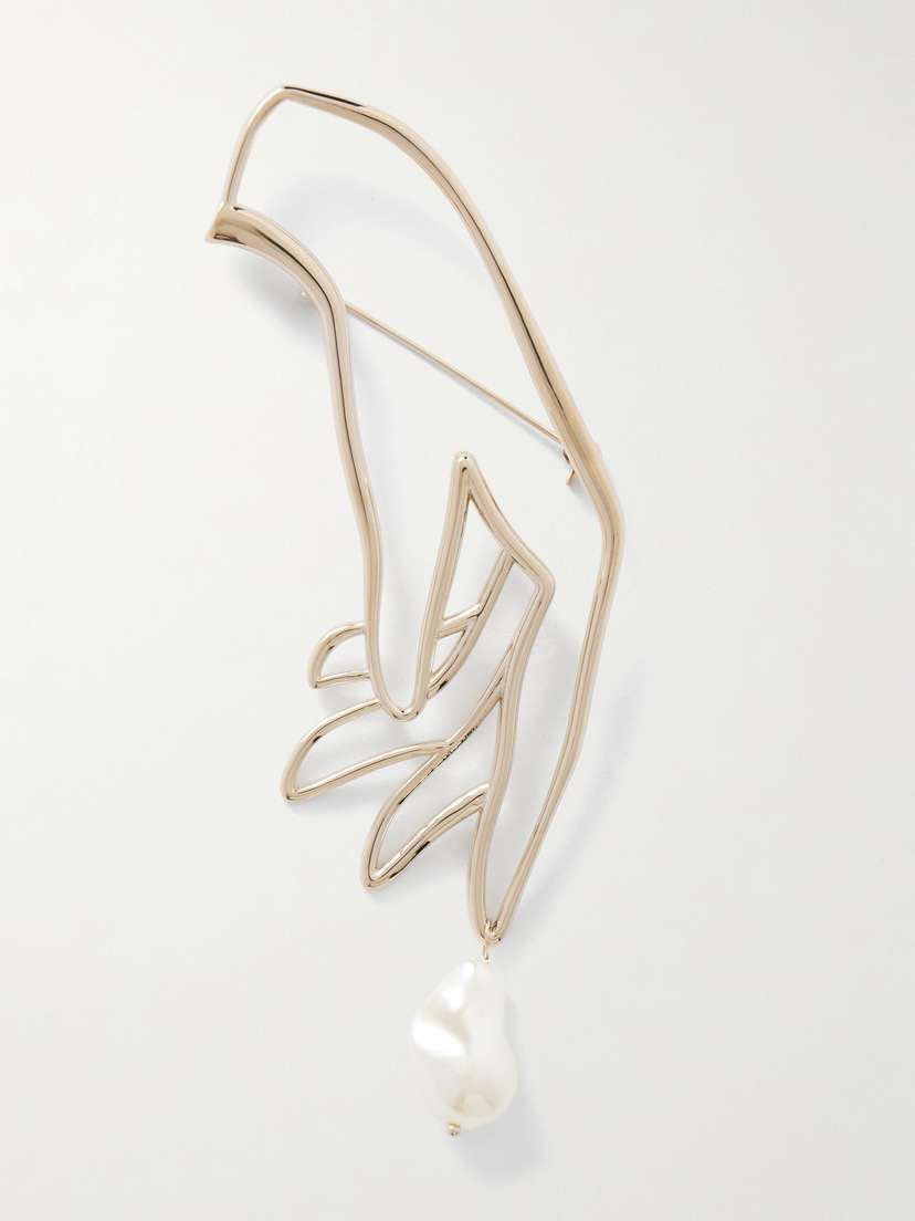 Erdem Hand Gold-tone Pearl Brooch