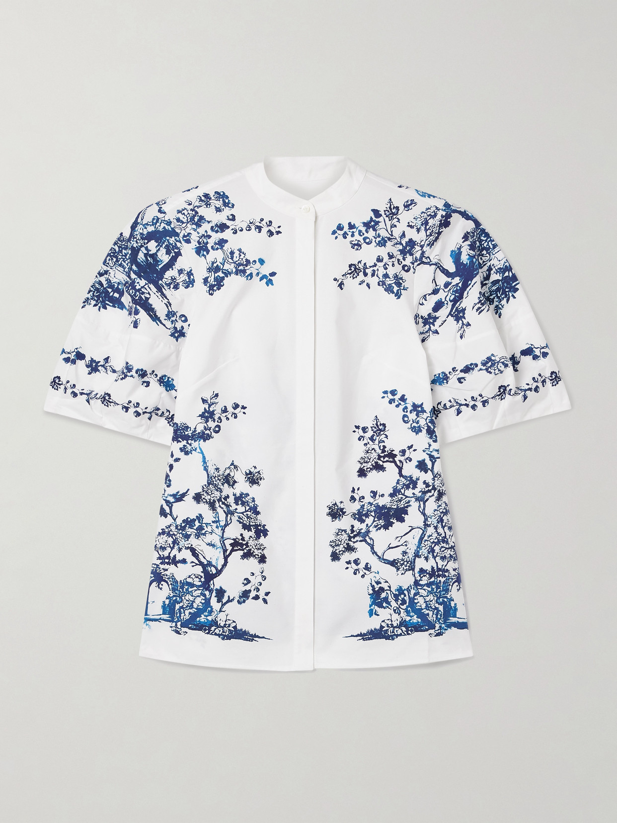 Erdem Printed Cotton-poplin Blouse In Blue