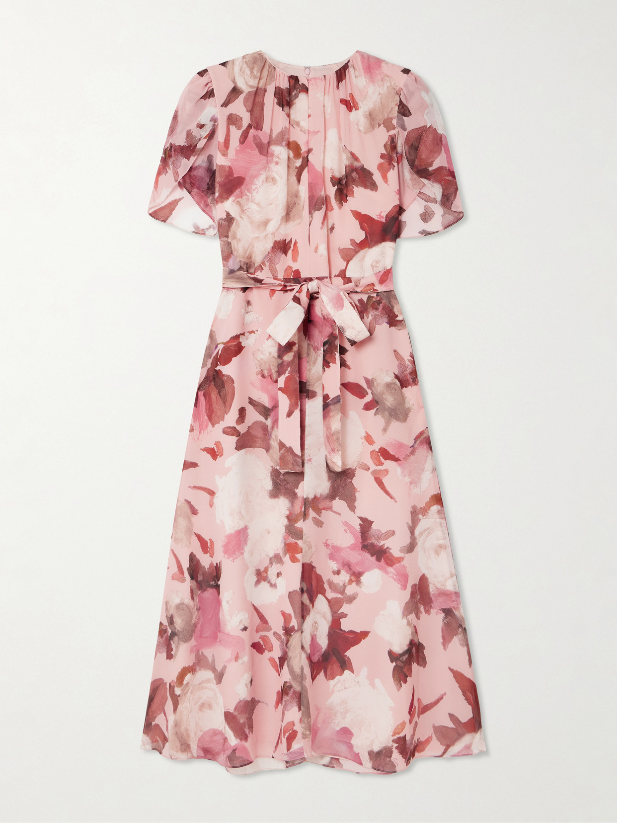 Erdem Belted Gathered Floral-print Silk-voile Midi Dress In Pink