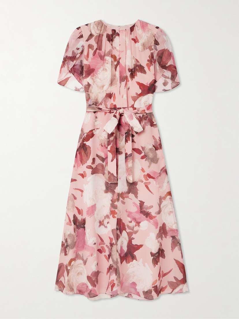 Erdem Belted Gathered Floral-print Silk-voile Midi Dress