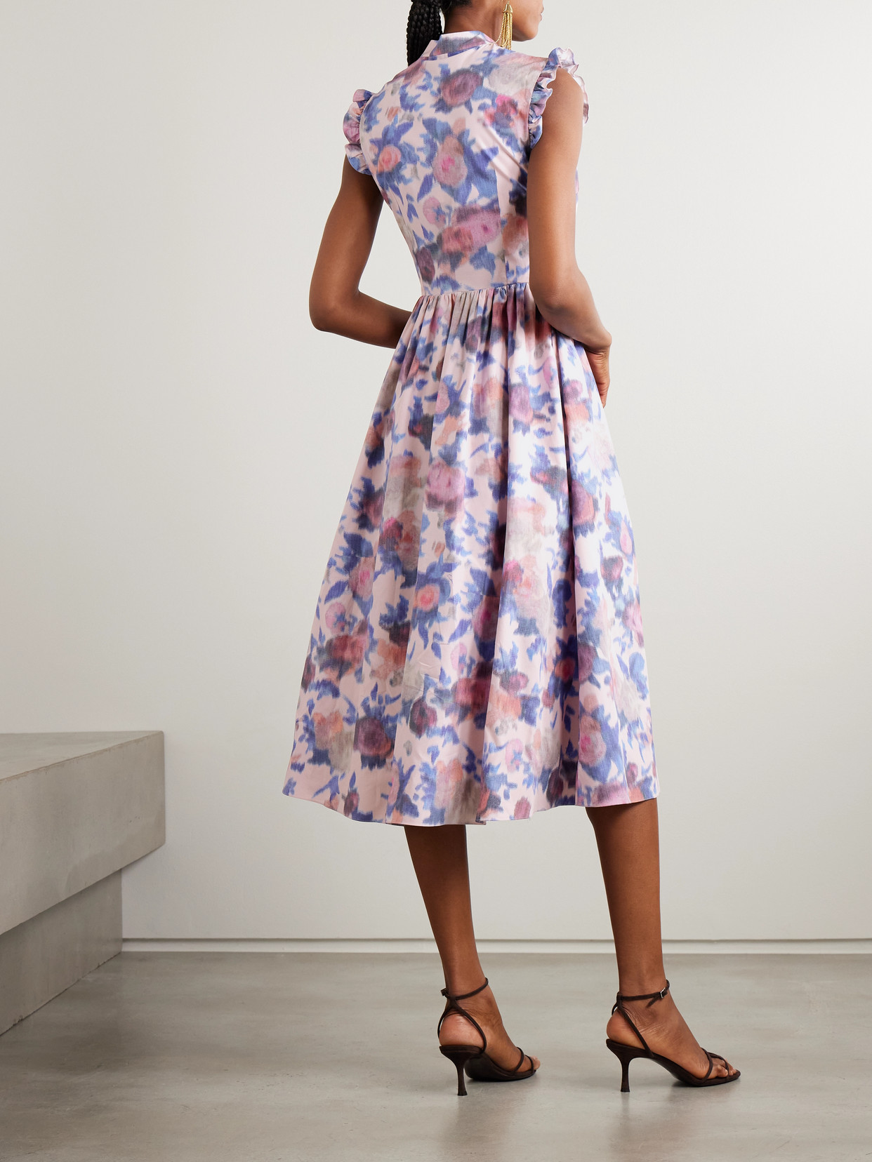 Erdem Ruffled Gathered Floral-print Cotton-poplin Midi Dress