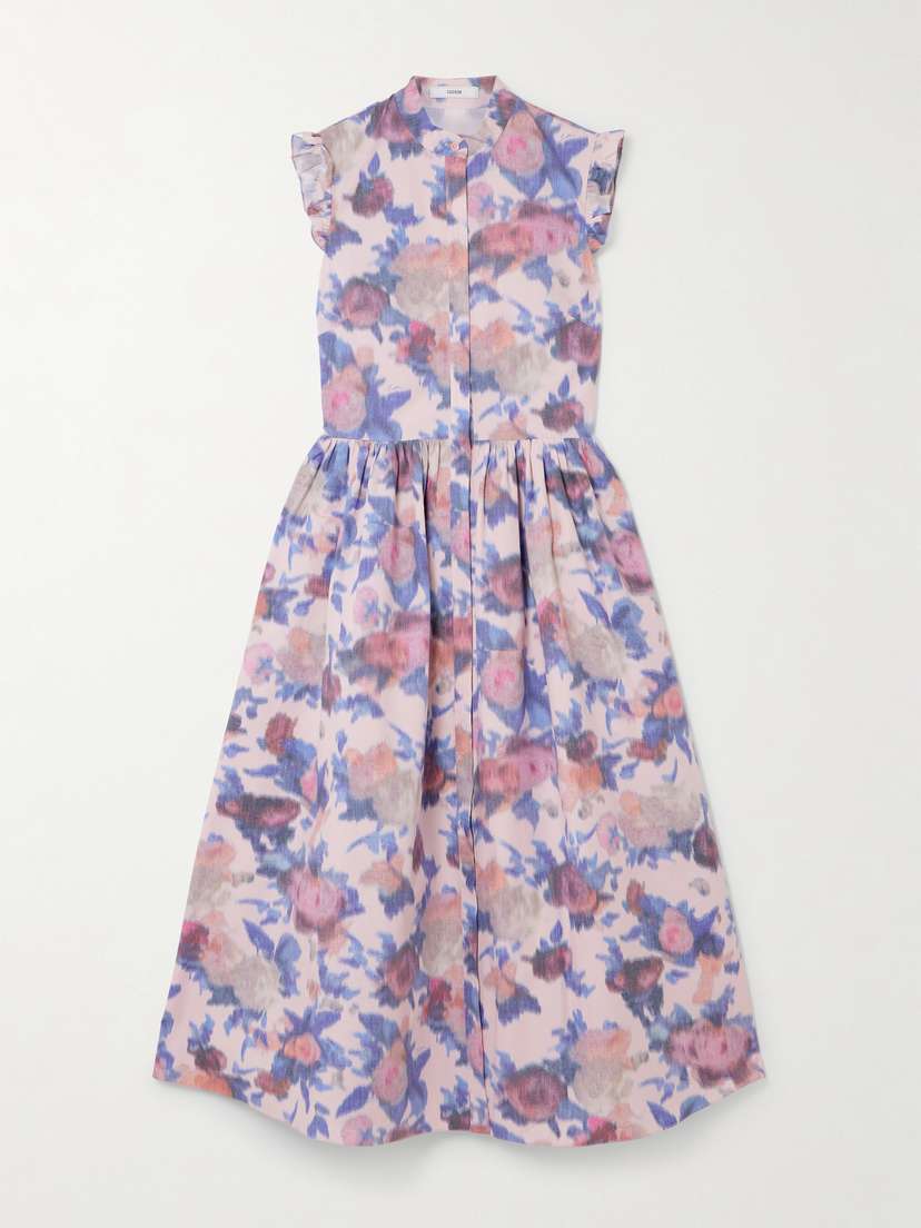 Erdem Ruffled Gathered Floral-print Cotton-poplin Midi Dress