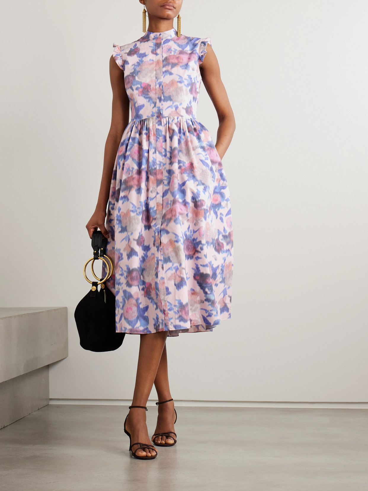 Erdem Ruffled Gathered Floral-print Cotton-poplin Midi Dress