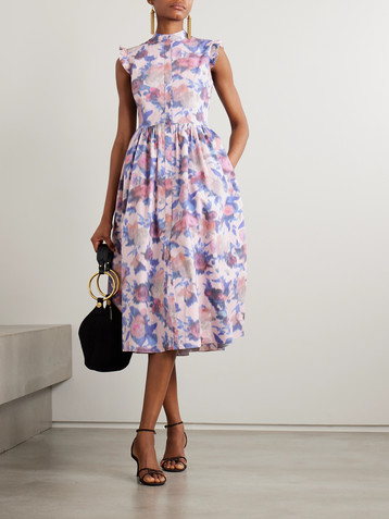 Erdem Ruffled gathered floral-print cotton-poplin midi dress