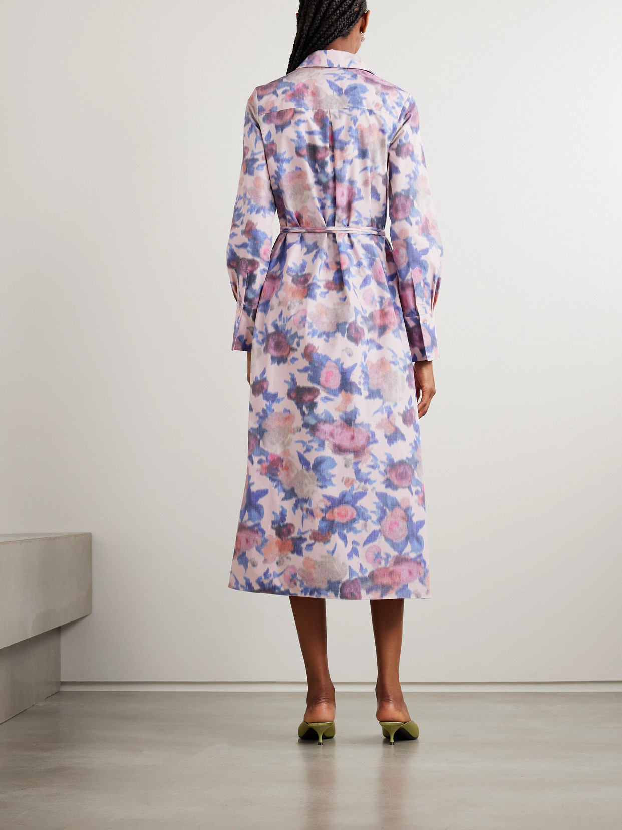 Erdem Belted Floral-print Cotton-poplin Midi Shirt Dress
