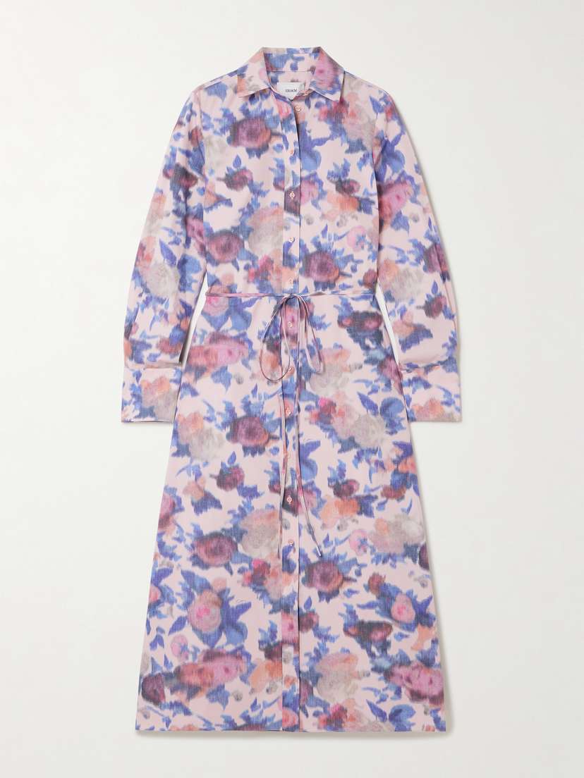 Erdem Belted Floral-print Cotton-poplin Midi Shirt Dress
