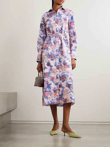 Erdem Belted floral-print cotton-poplin midi shirt dress