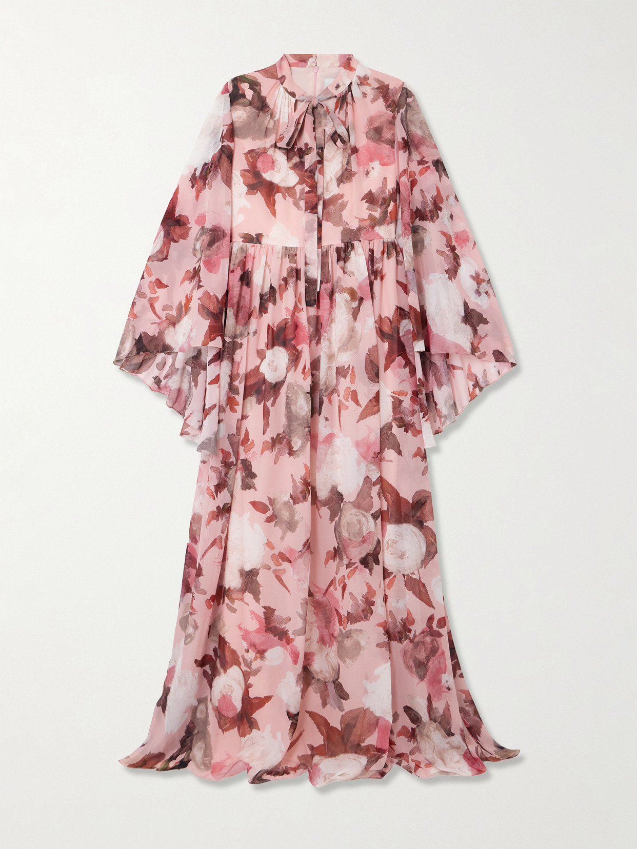 Erdem Cape-effect Floral-print Silk-voile Gown In Pink