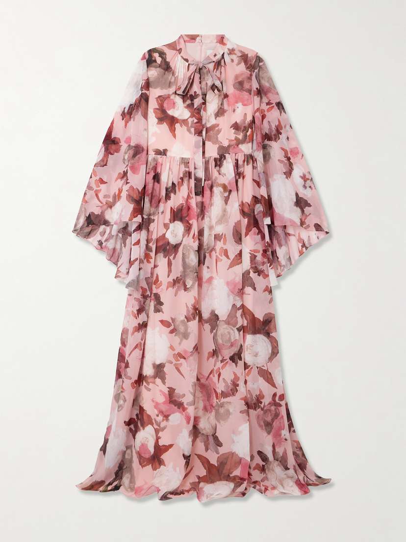 Erdem Cape-effect Floral-print Silk-voile Gown