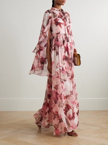 Erdem Cape-effect floral-print silk-voile gown