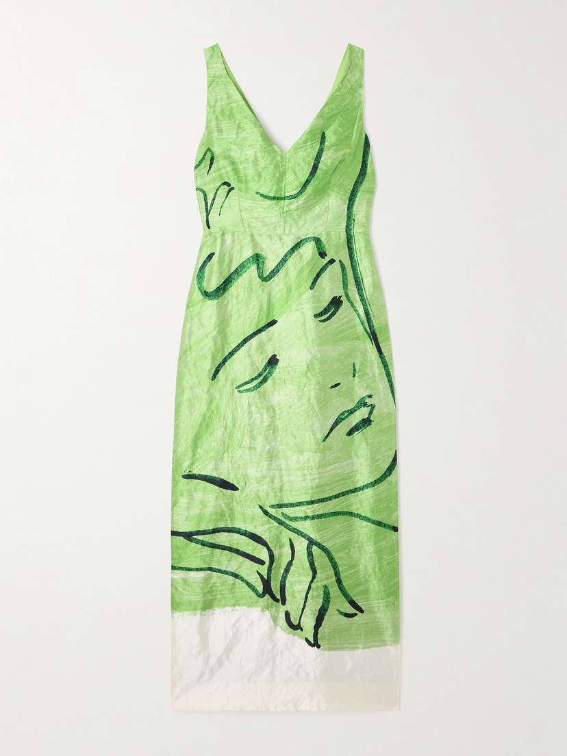 Erdem Printed Satin-twill Midi Dress