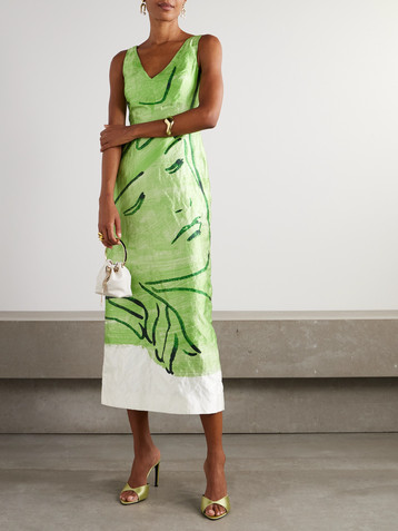 Erdem Printed satin-twill midi dress