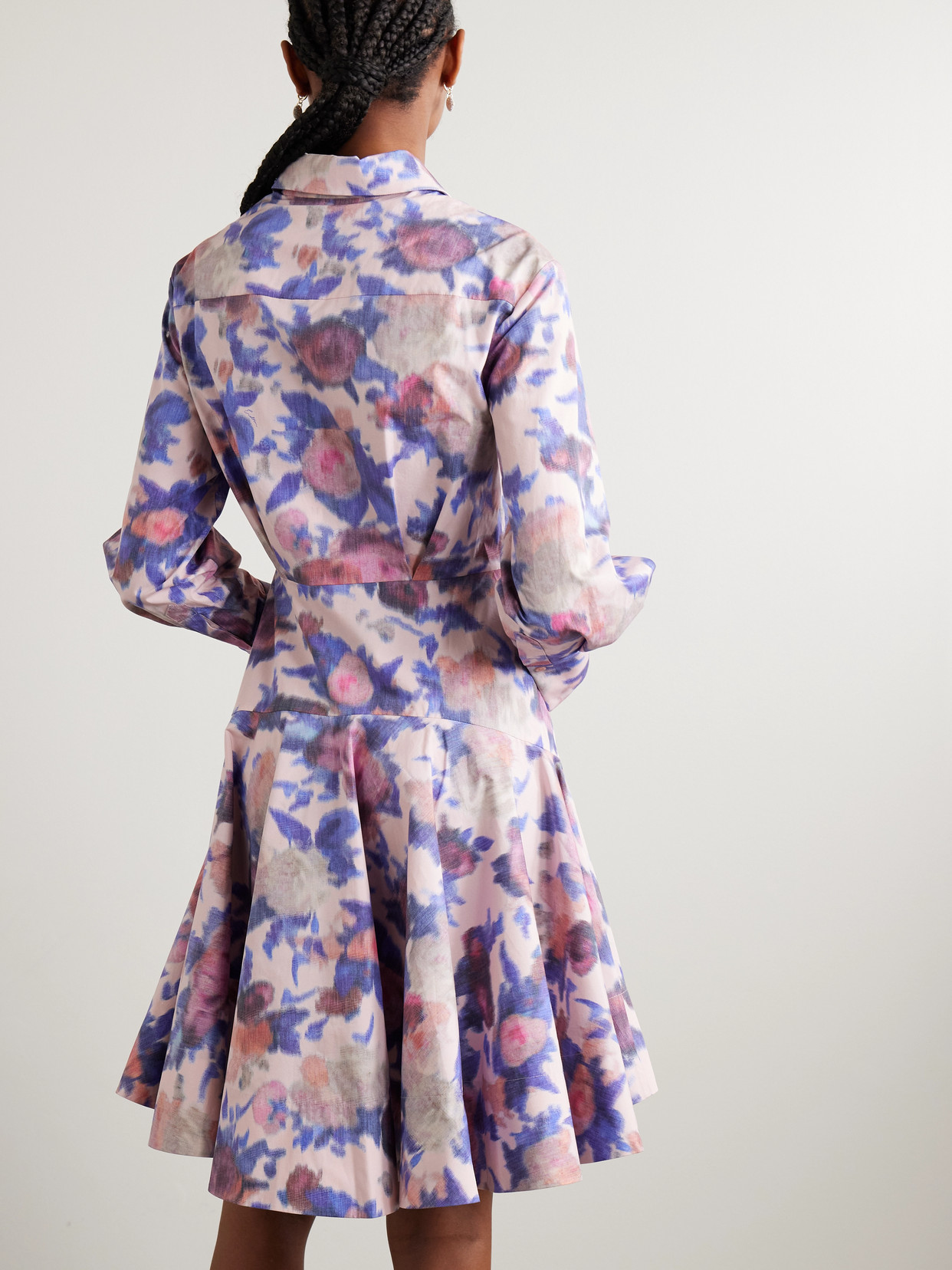 Erdem Asymmetric Floral-print Cotton-poplin Mini Shirt Dress In Pink